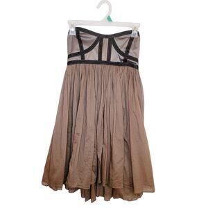 Sass and Bide taupe brown strapless corset top gauzy pleated mini dress size 6
